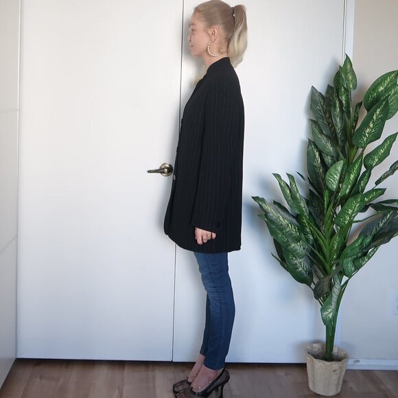 DKNY Long Pinstipe Stand Collar Career Suit Blazer - Picture 13 of 16